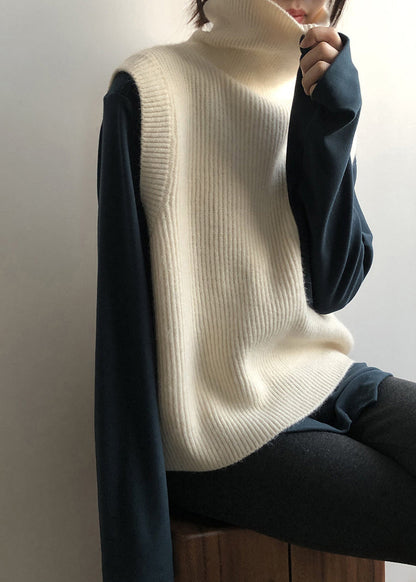 French Grey Hign Neck Versatile Knit Vest Sleeveless