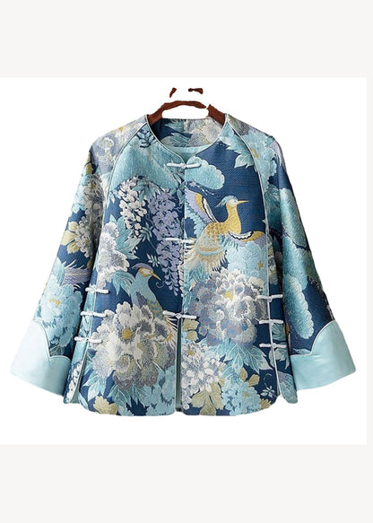 Chinese Style Yellow Embroidered Oriental Button Spliced Silk Coat Autumn