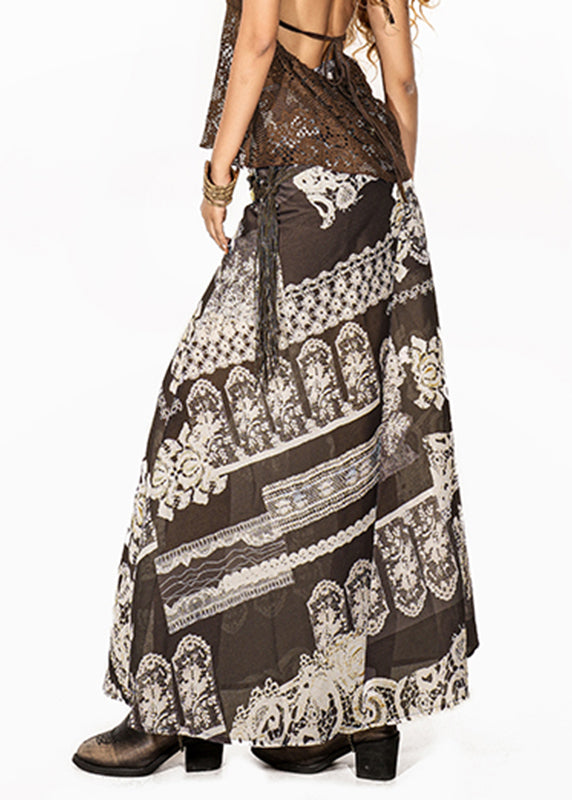 Boutique Coffee Print Patchwork a Line Skirt Summer
