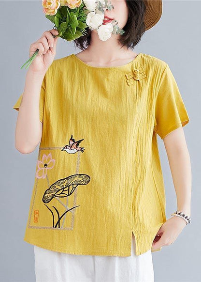 Yellow Oriental Cotton Linen Blouses Summer