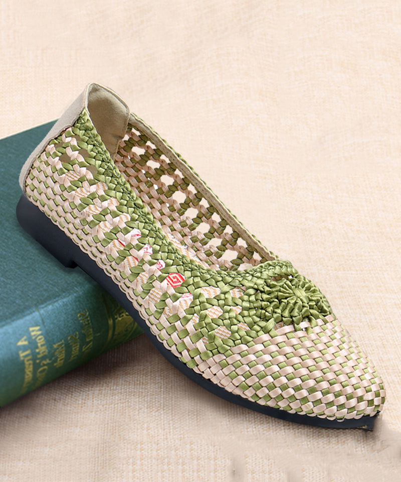 Handmade Knit Fabric Flat Shoes Splicing Hollow Out