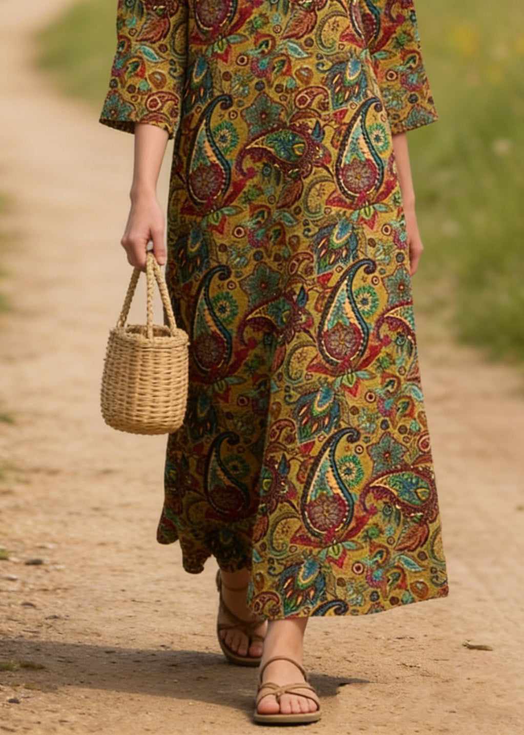 O Neck Print Cotton Long Dresses Summer