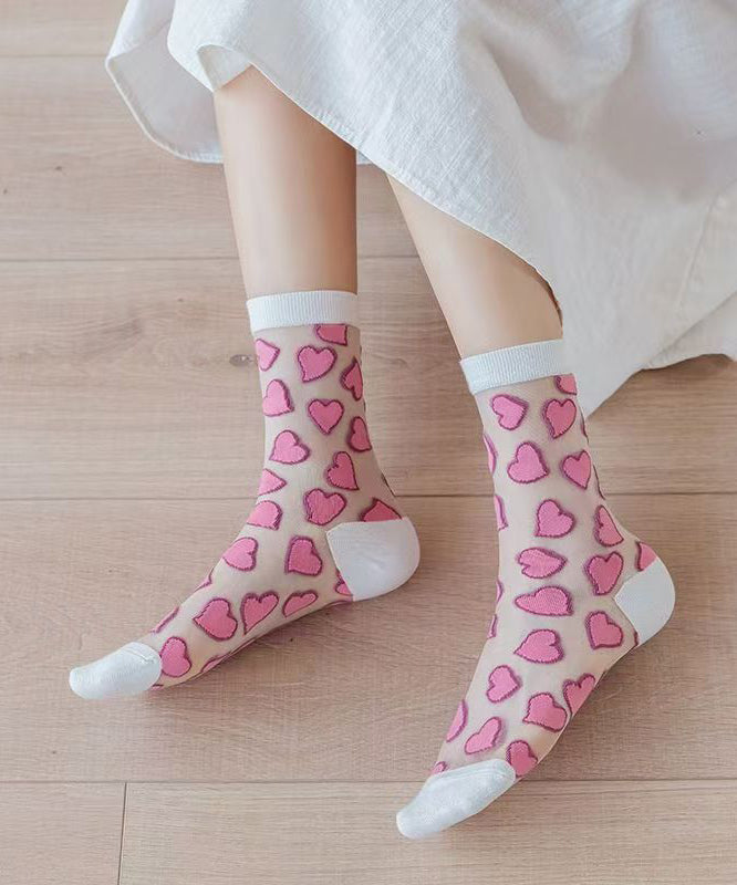Heart Jacquard Transparent Thin Mid Length Socks