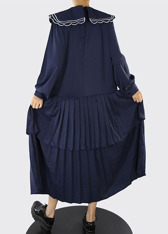 Unique Dark Blue Zippered Cinched Maxi Dresses Spring