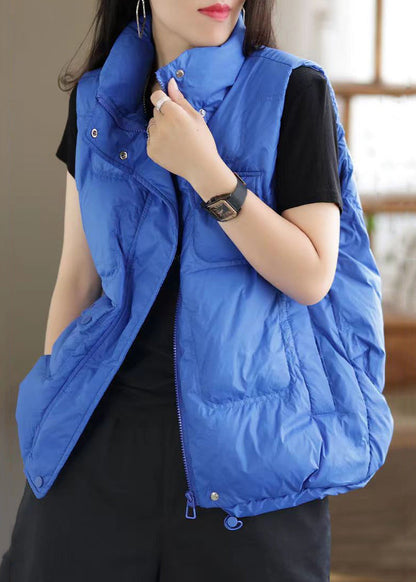 Royal Blue Button Patchwork Duck Down Waistcoat Stand Collar Winter
