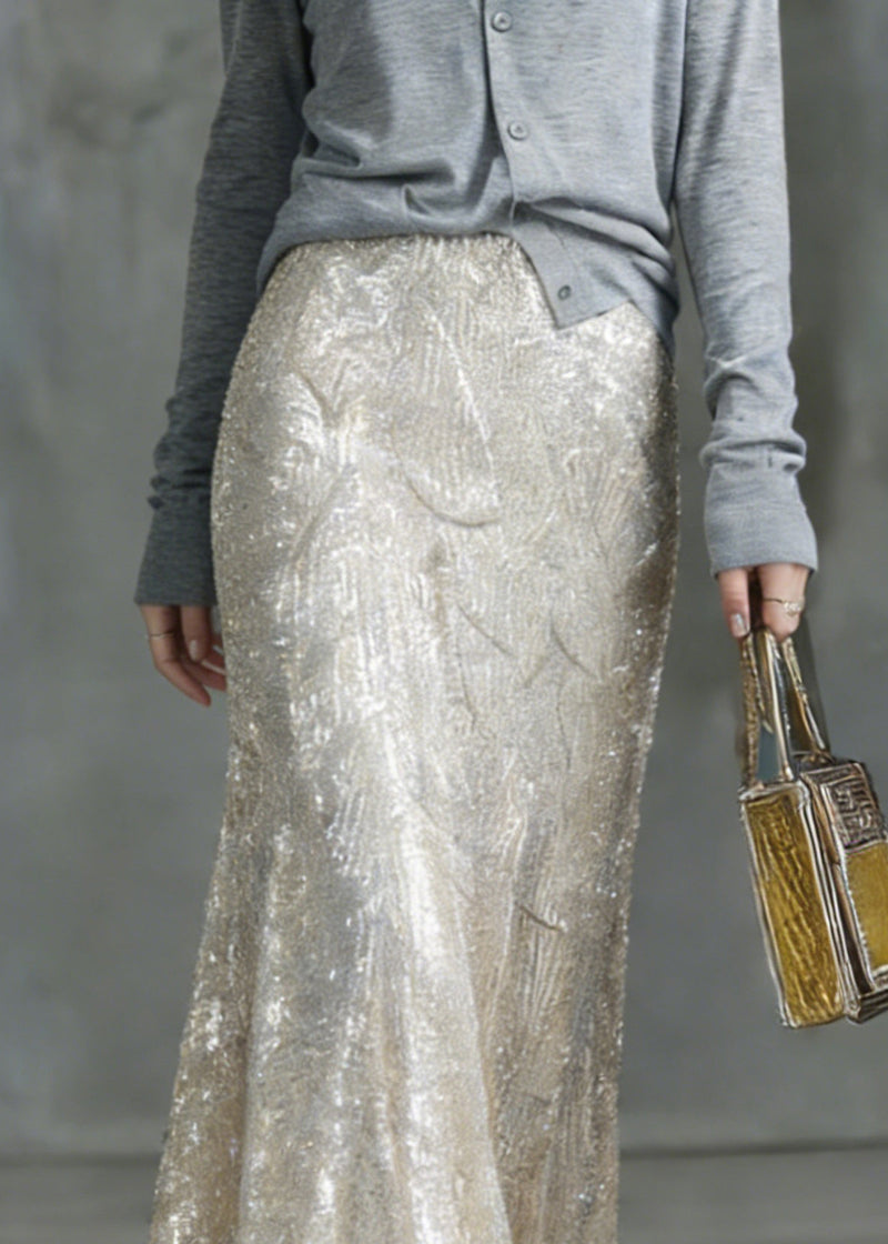 Silver High Waist Sequins a Line Skirt