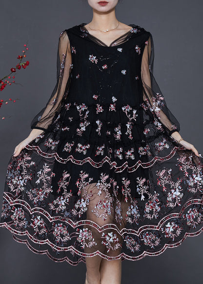 Black Embroidered Tulle Beach Dresses Summer