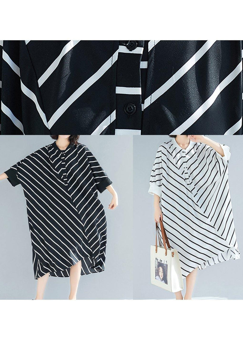 100% White Striped Tunic Dress Asymmetric Spring Dress