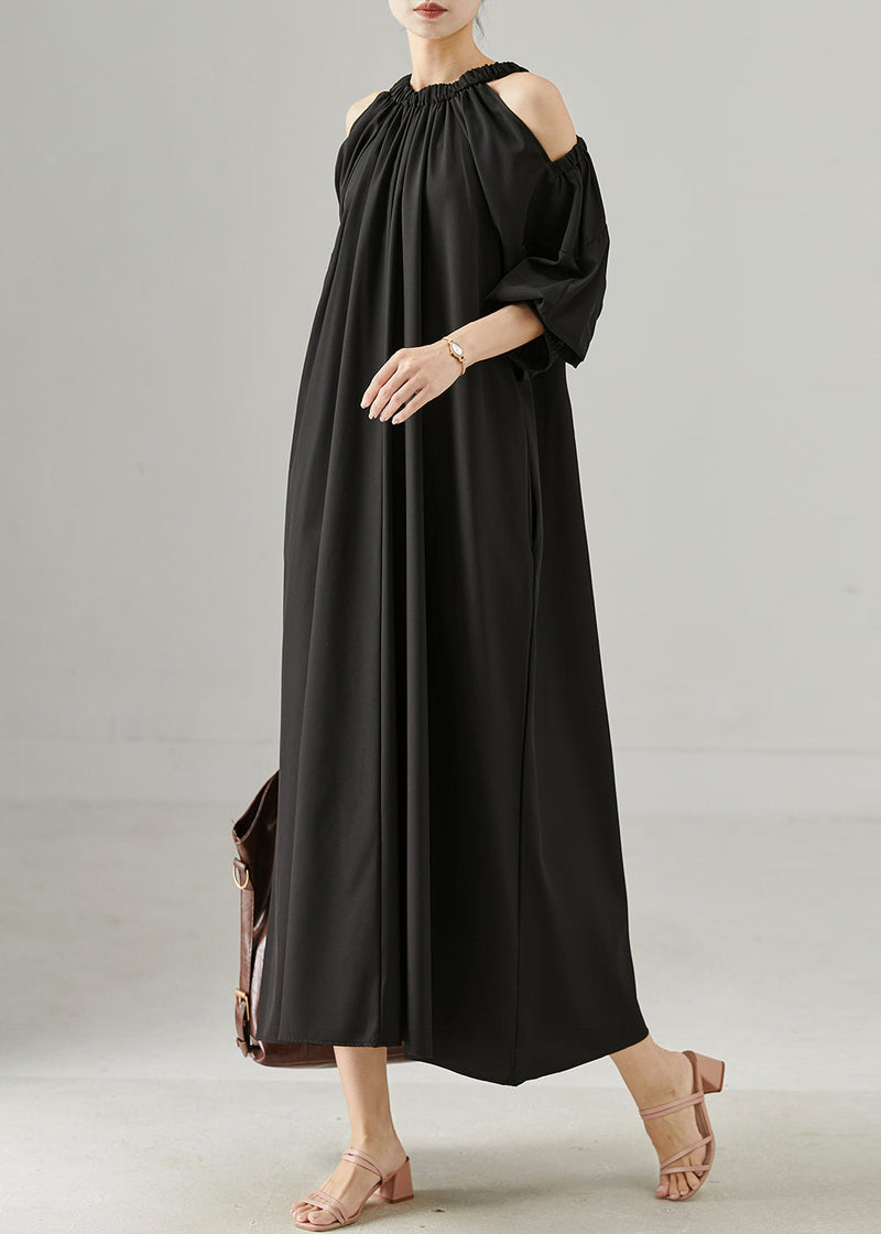 Black Cold Shoulder Oversized Cotton Dresses Spring