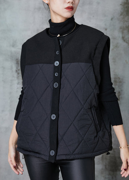Black Patchwork Fine Cotton Filled Vests Oversized Spring