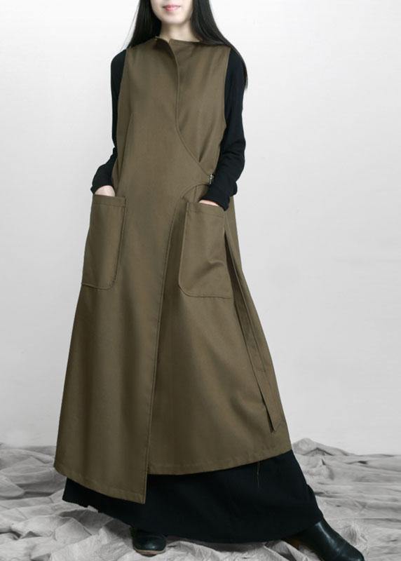 Army Green Asymmetrical Design Pockets Fall Long Waistcoat