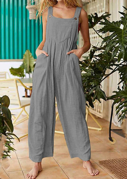 Pockets Patchwork Button Jumpsuit Pants