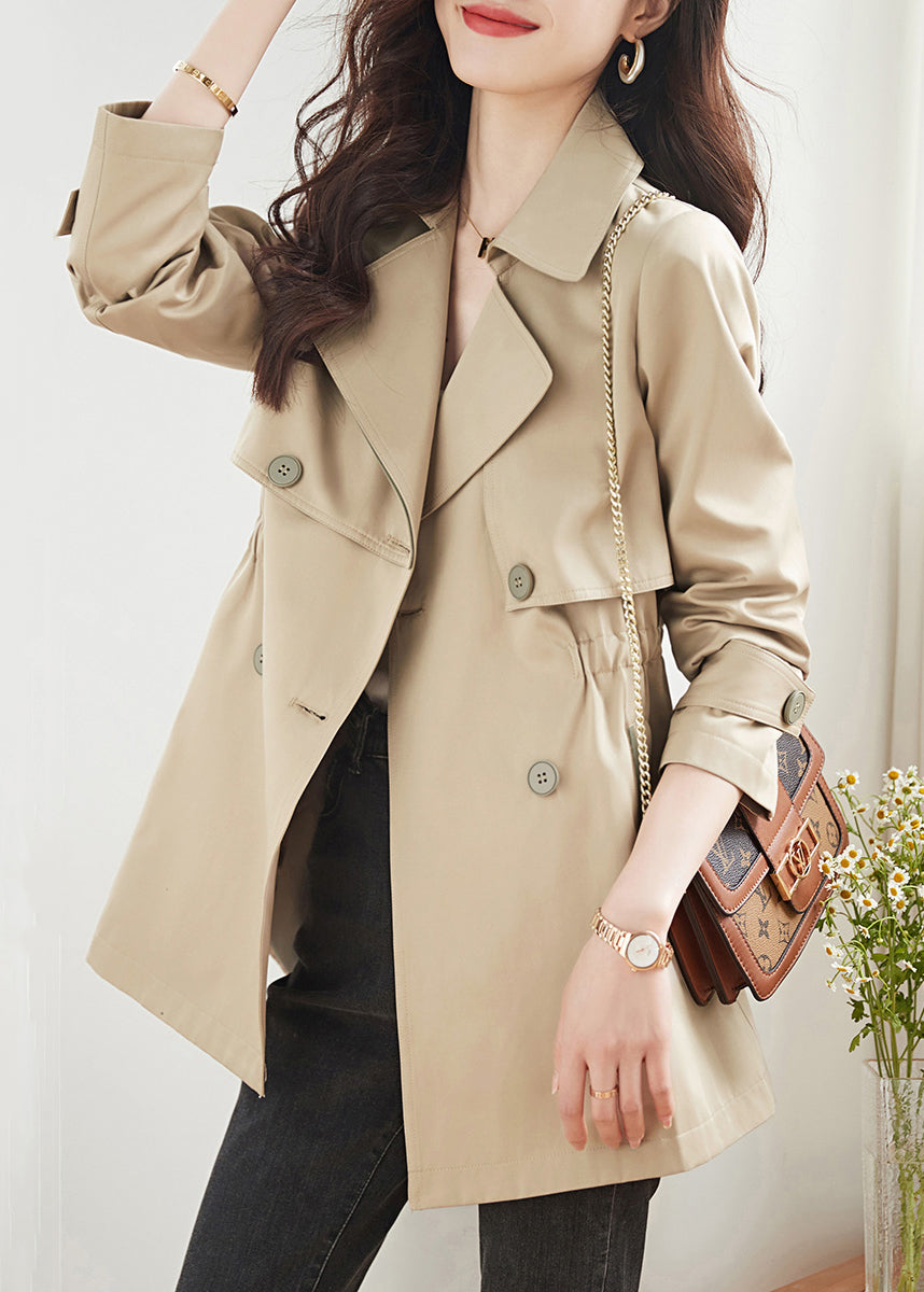 Khaki Double Breast Pockets Patchwork Cotton Trench Coats Fall