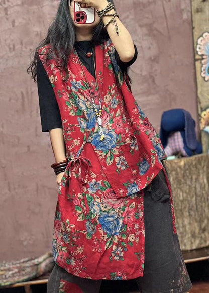 White Asymmetrical Print Patchwork Cotton Waistcoat Sleeveless