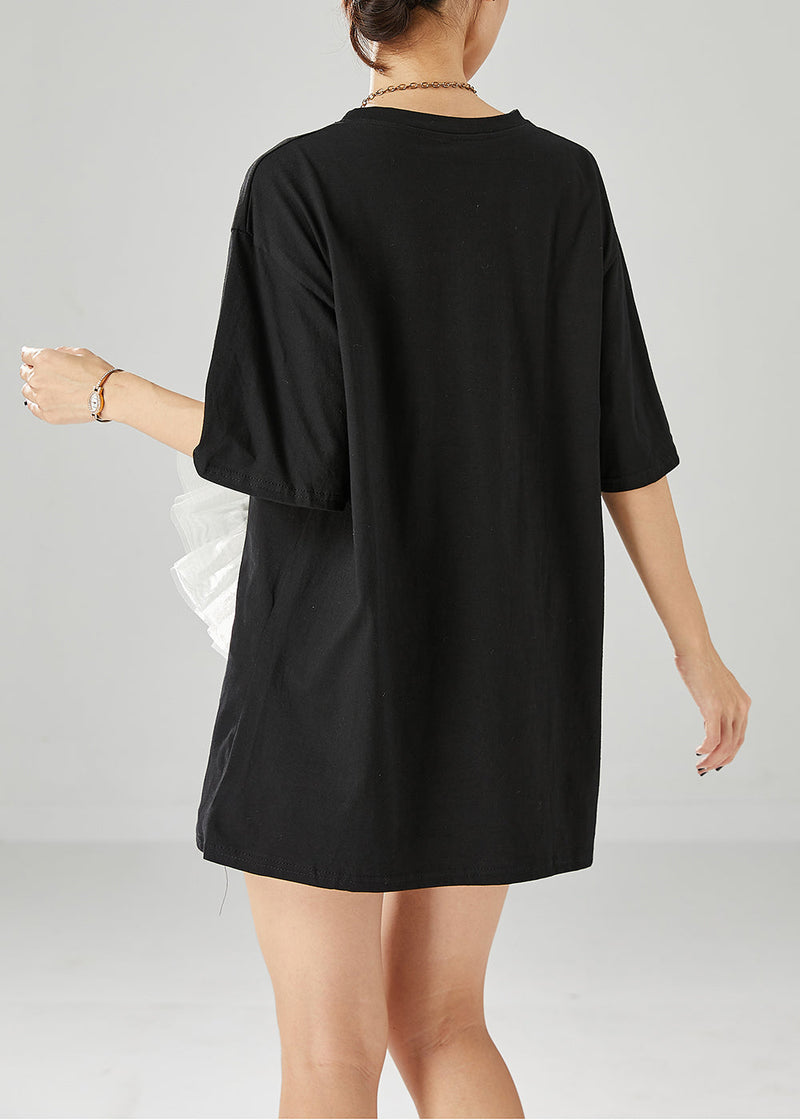 Black Oversized Patchwork Love Appliqued Cotton Tank Tops Summer