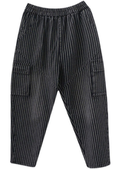 Diy Black High Waist Striped Denim Harem Pants Spring