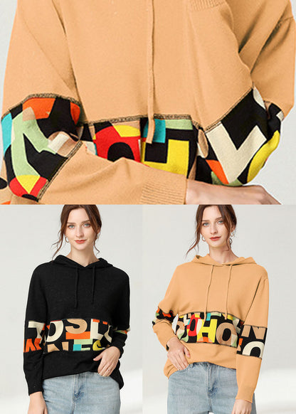 Yellow Letter Patchwork Knit Loose Tops