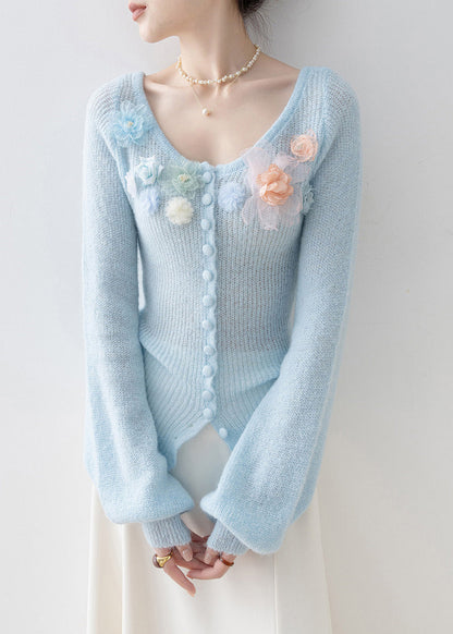 Boutique Blue O Neck Knitted Tops Spring