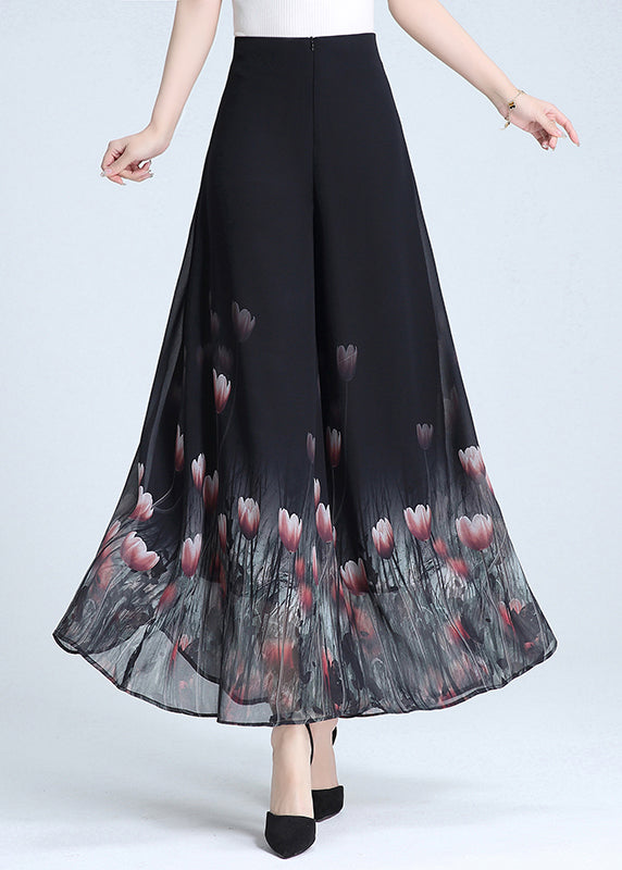 Black Print Wide Leg Pants