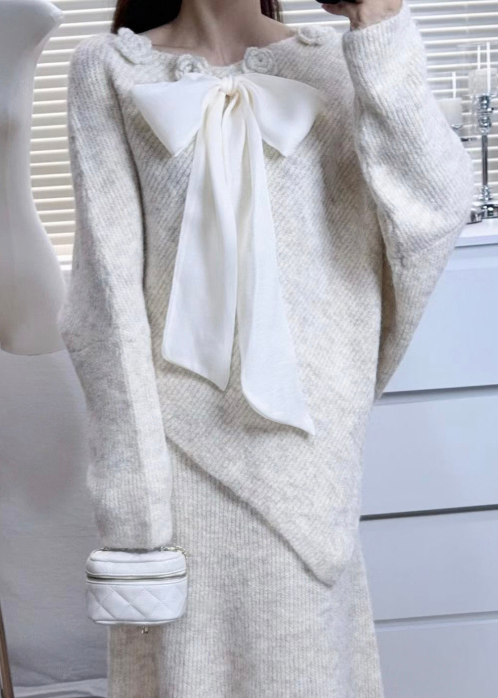Purple Asymmetrical Bow Knit Sweaters Winter