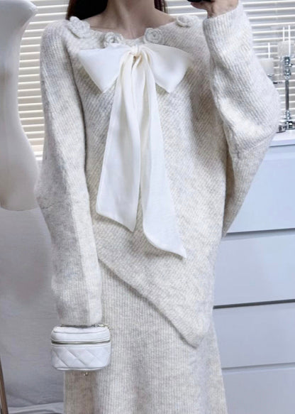 Purple Asymmetrical Bow Knit Sweaters Winter