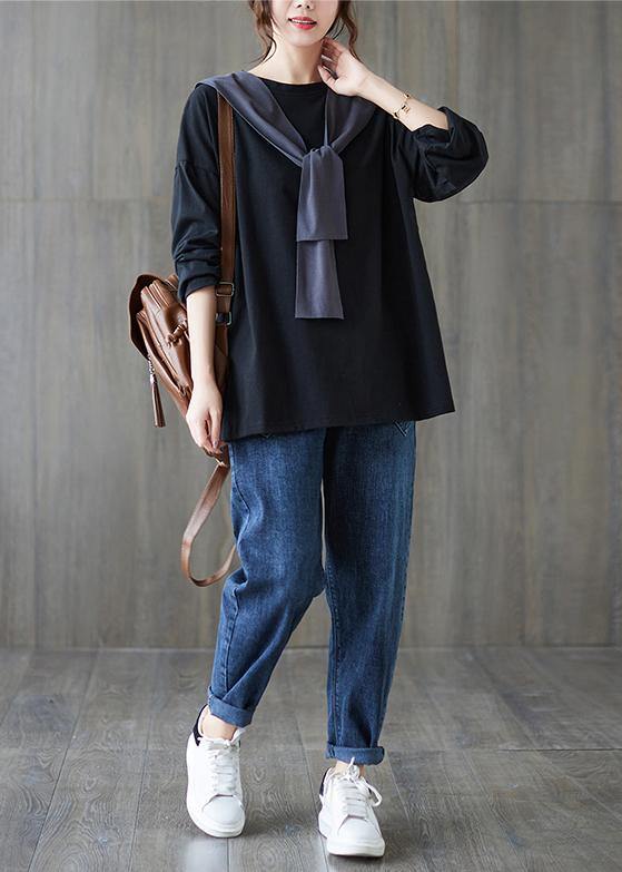 O Neck Side Open Spring Clothes Wardrobes Black Shirt