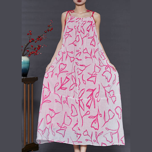 Pink Cold Shoulder Print Chiffoncotton Summer Dress