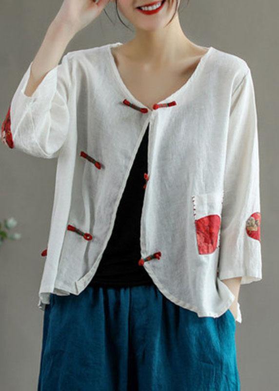 Italian Green Patchwork Pockets Oriental Linen Shirt Top Summer