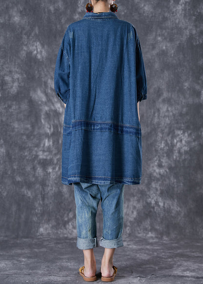 Blue Oversized Patchwork Denim Ripped Trench Coats Fall