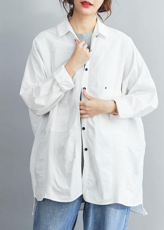 Handmade Lapel Collar Cotton Spring Clothes White Tunic Shirt