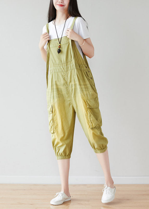 Light Green Oversized Pockets Cotton Jumpsuits Spring