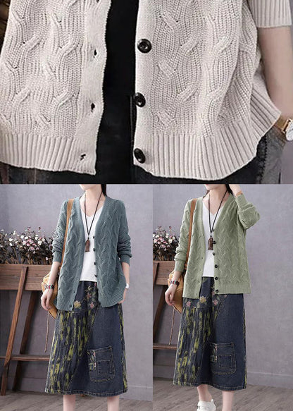 Art Blue V Neck Button Fall Knit Sweater Coat