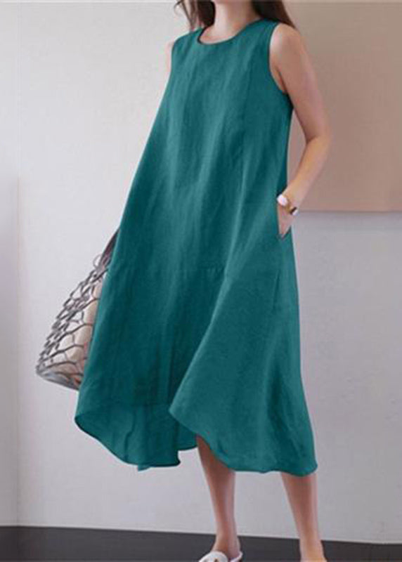 Brief Blue O-neck Patchwork Vacation Long Dresses Summer