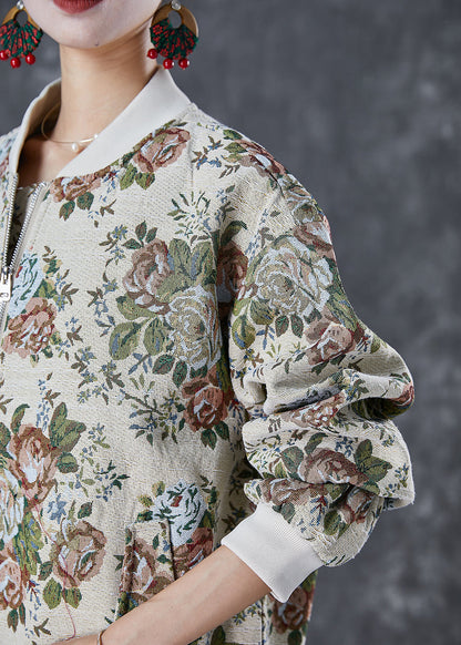 Beige Oversized Print Cotton Jackets Fall