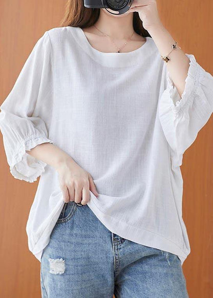 Simple White O-neck Cotton Top Summer