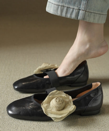 Splicing Flats Brown Cowhide Leather