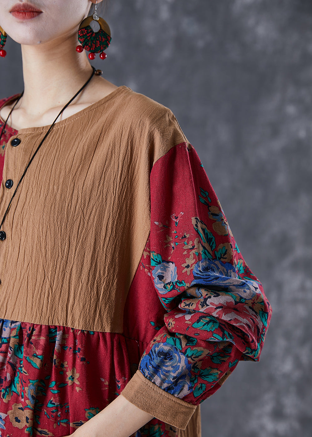 Colorblock Oversized Patchwork Linen Top Fall