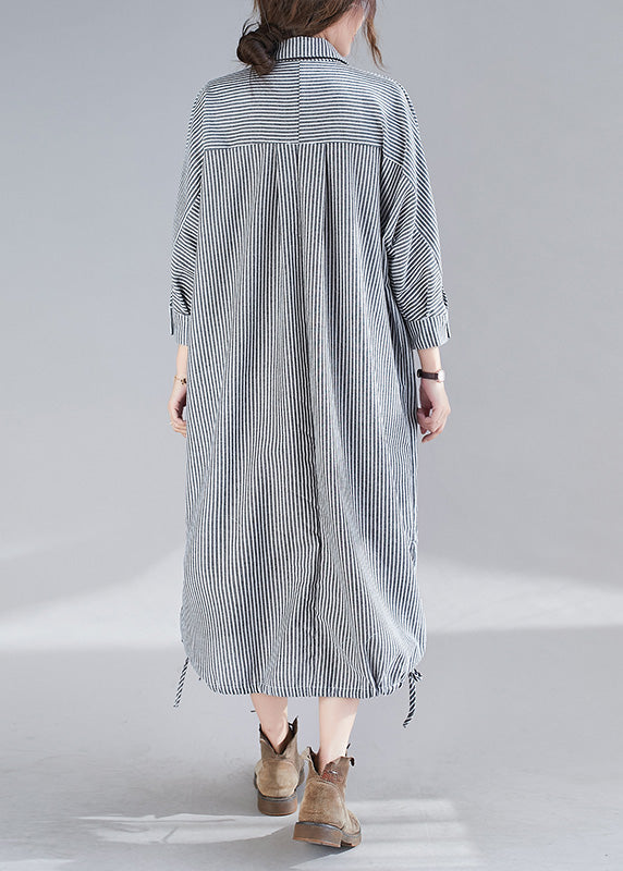 Plaid Peter Pan Collar Button Side Open Long Shirts Dress Fall