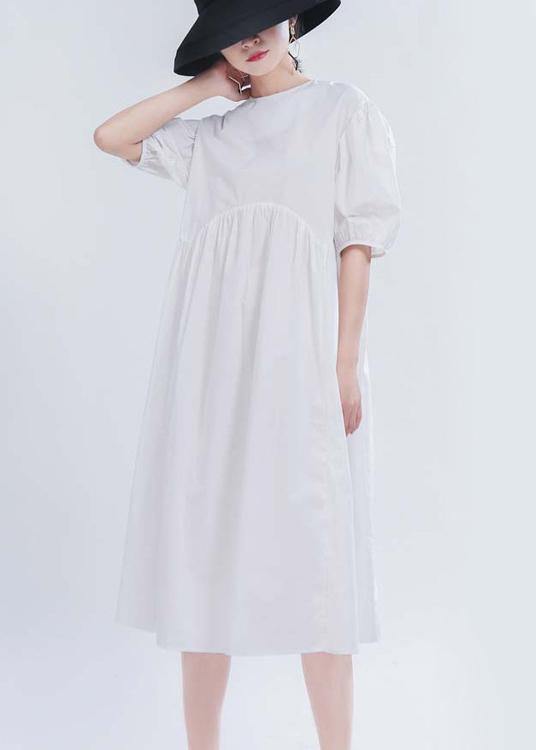 Comfy White Puff Sleeve Long Summer Cotton Dress