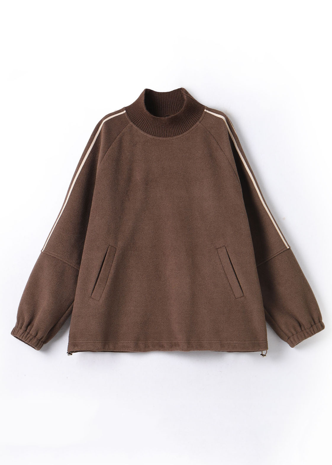 Khaki Striped Patchwork Drawstring Thick Pullover Fall