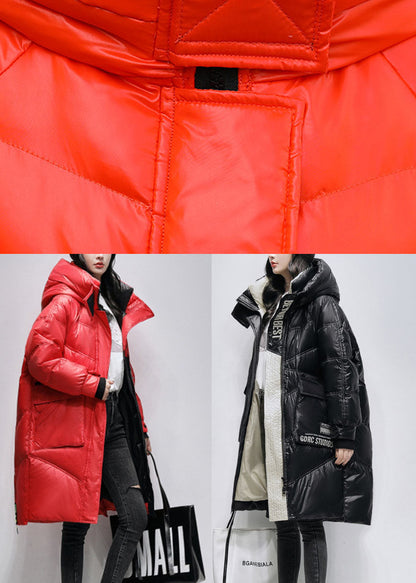 Red Loose Pockets Winter Duck Down Coat