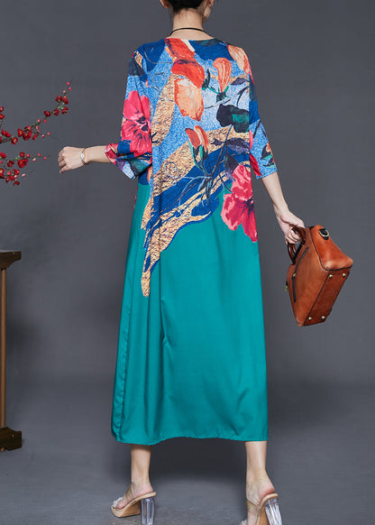 Green Oversized Print Silk Maxi Dresses Summer