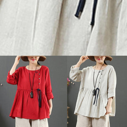 Italian Beige Blouses for O Neck Cinched Tunic Spring Blouse
