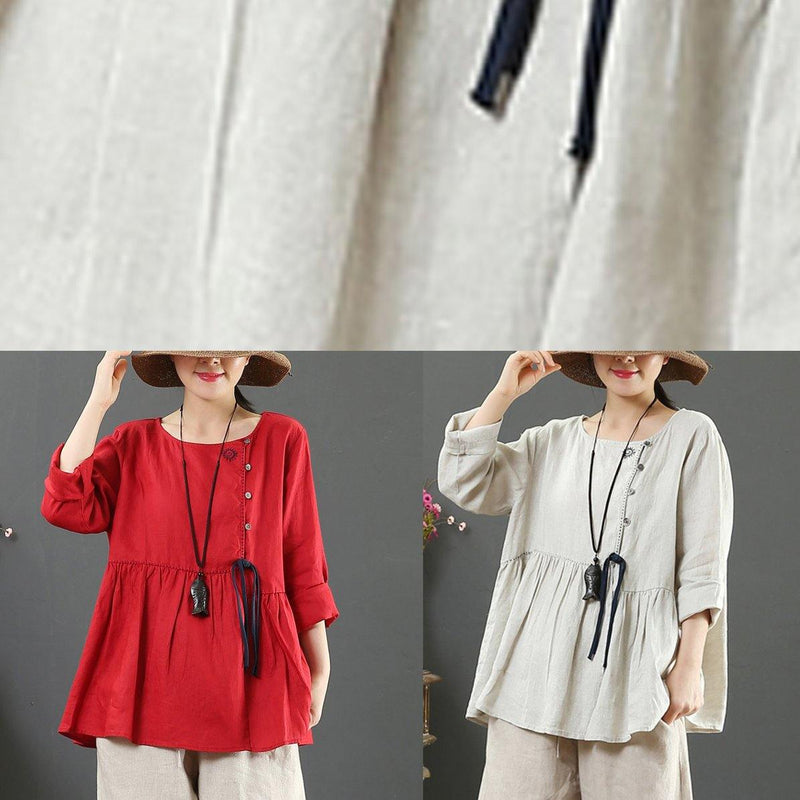 Diy O Neck Cinched Spring Shirts Sewing Red Top