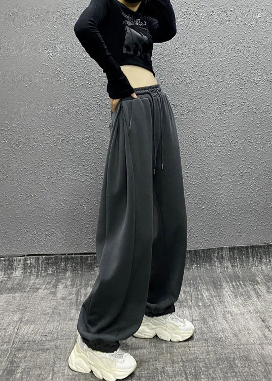 Autumn New Grey Drawstring High Waist Warm Fleece Sports Beam Pants
