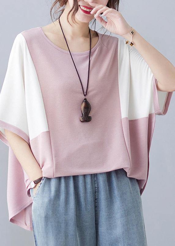 Pink O-neck Half Sleeve Summer Blouse Top