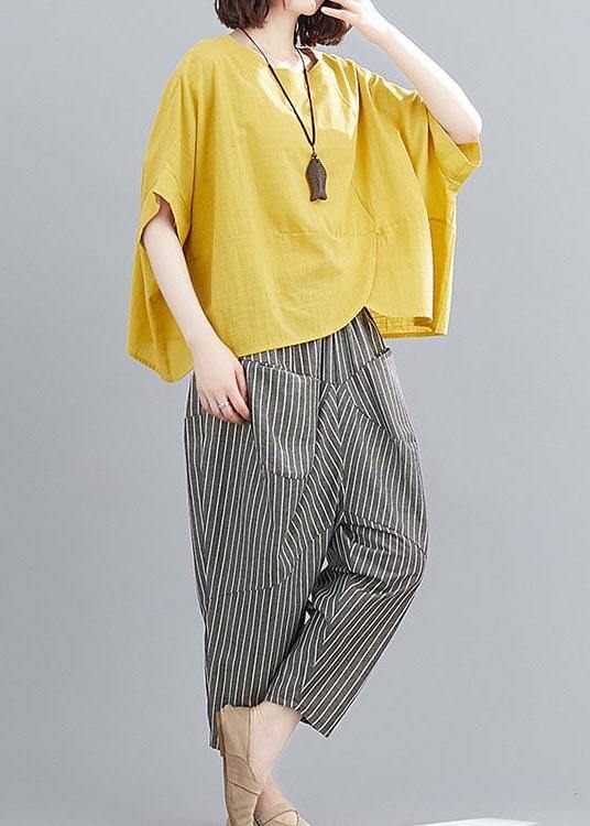 Handmade Yellow O-neck Two-piece Set Summer Cotton Linen
