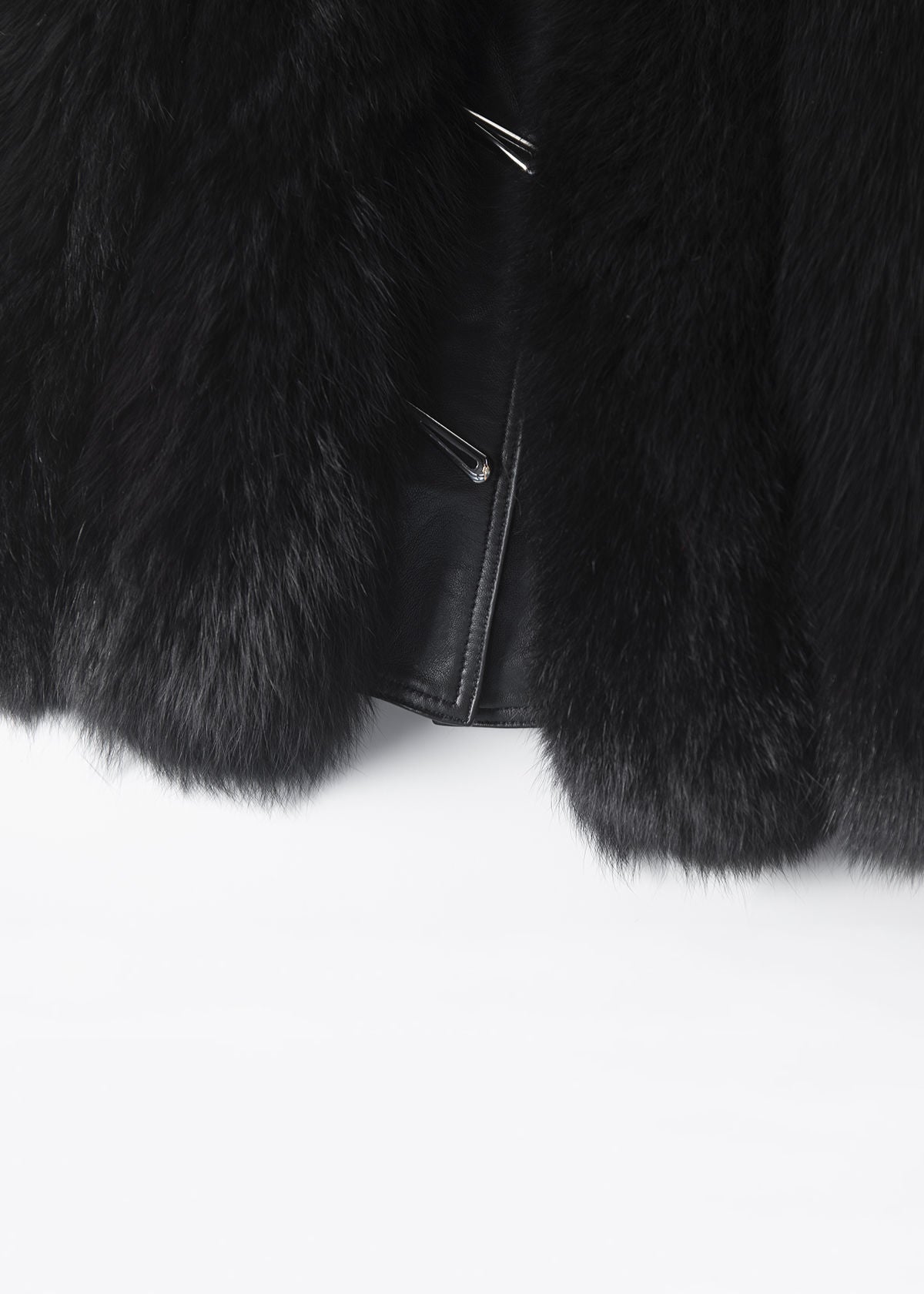 New Black Fox Collar Button Patchwork Leather and Fur Waistcoat Sleeveless