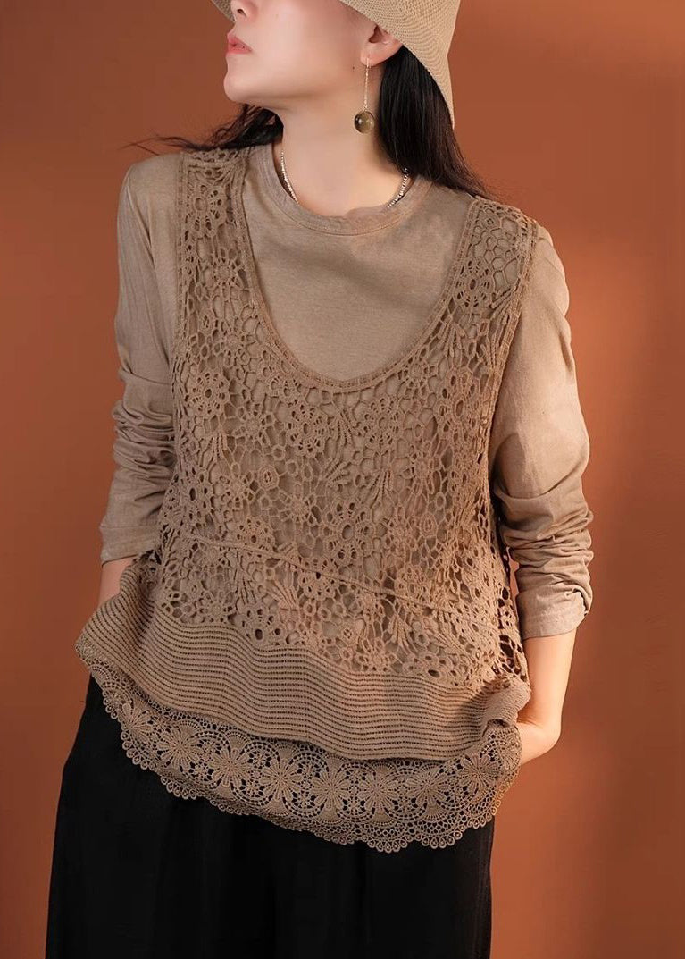 Black V Neck Hollow Out Knit Waistcoat Sleeveless