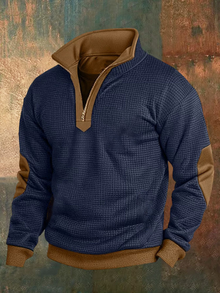 Men's Jacquard Check Fabric Stand Collar Sweatshirt artswardrobe